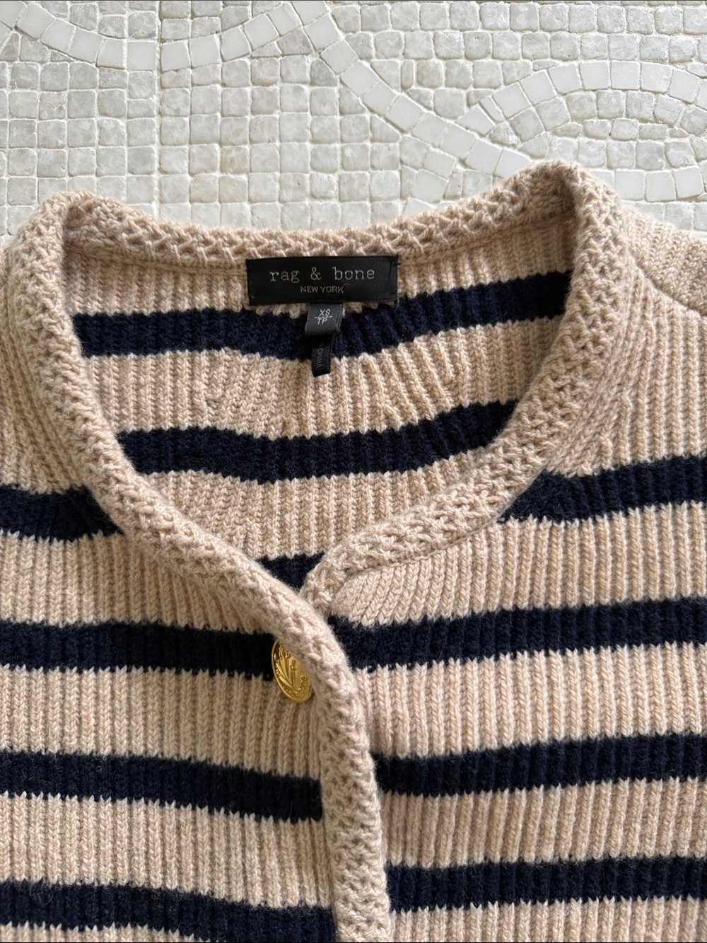 NWOT rag & bone Beige and Black Striped Button Cardigan - Picture 3 of 11
